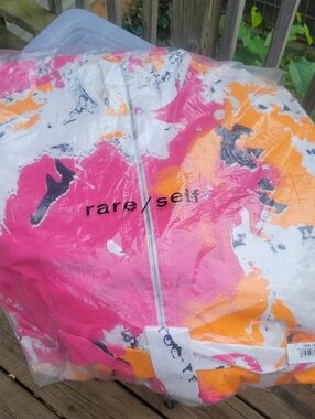 rare/self Abstract Pink & Orange Cloth Material Long Coat Light Weight